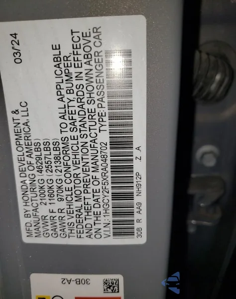 2024 Honda Accord Hybrid Sport from USA, damaged, VIN 1HGCY2F5XRA048702